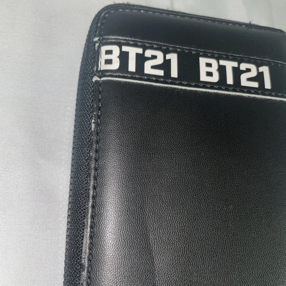 BT21 Line Friends Character Black Zip Around Long Wallet BTS K-Pop Graphic